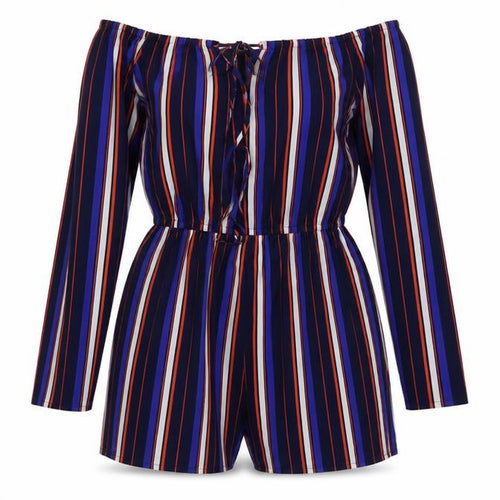 Missguided Womens Blue Striped  Playsuit One-Piece Size 8