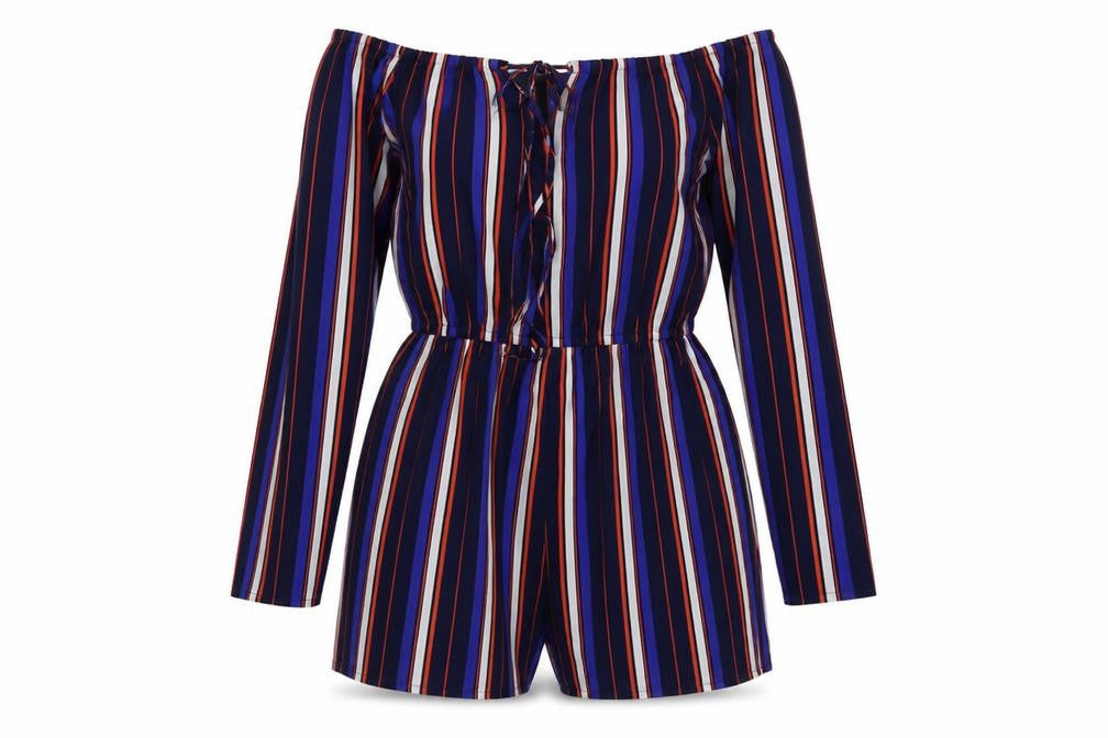 Missguided Womens Blue Striped  Playsuit One-Piece Size 8