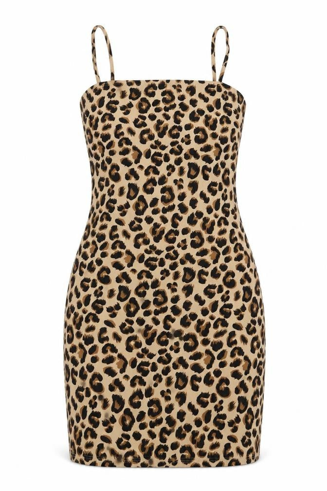 Front view of Divided women’s brown animal print jersey sheath, size UK 10
