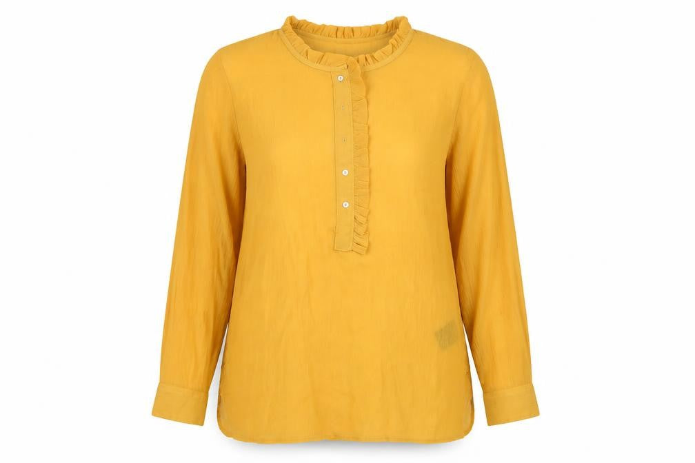 Front view of H&M women’s orange chiffon basic blouse, size UK 10