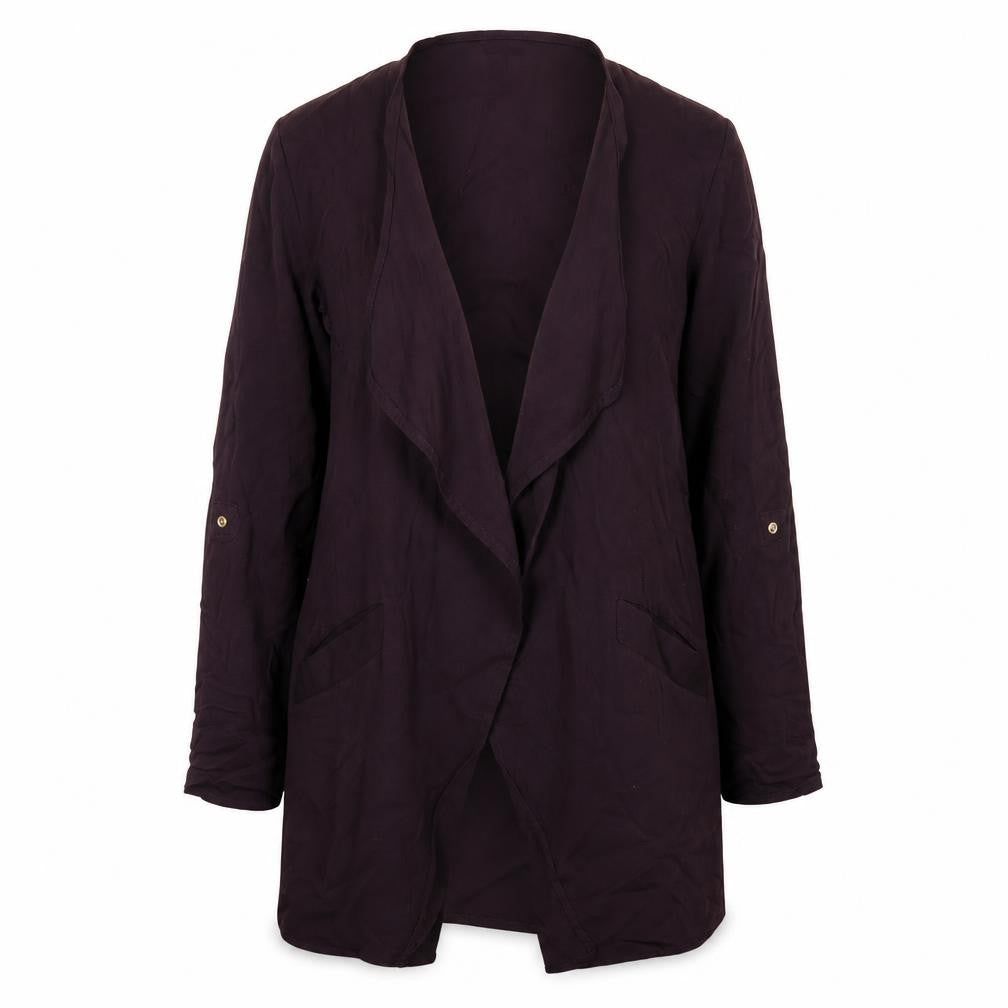 Front view of H&M women’s purple jacket coat, size UK 34