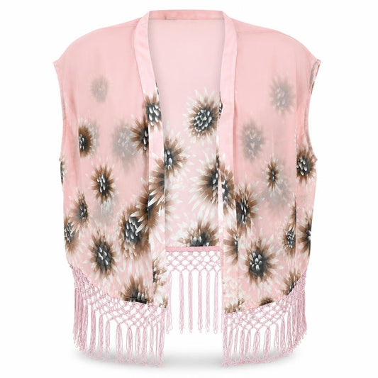 Front view of Parisian Collection women’s pink floral wrap blouse, size UK 10