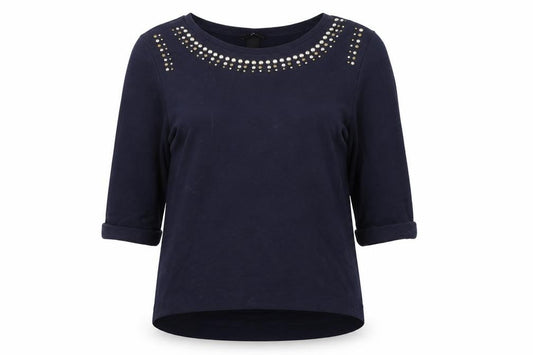 Front view of H&M women’s blue pullover sweatshirt, size L