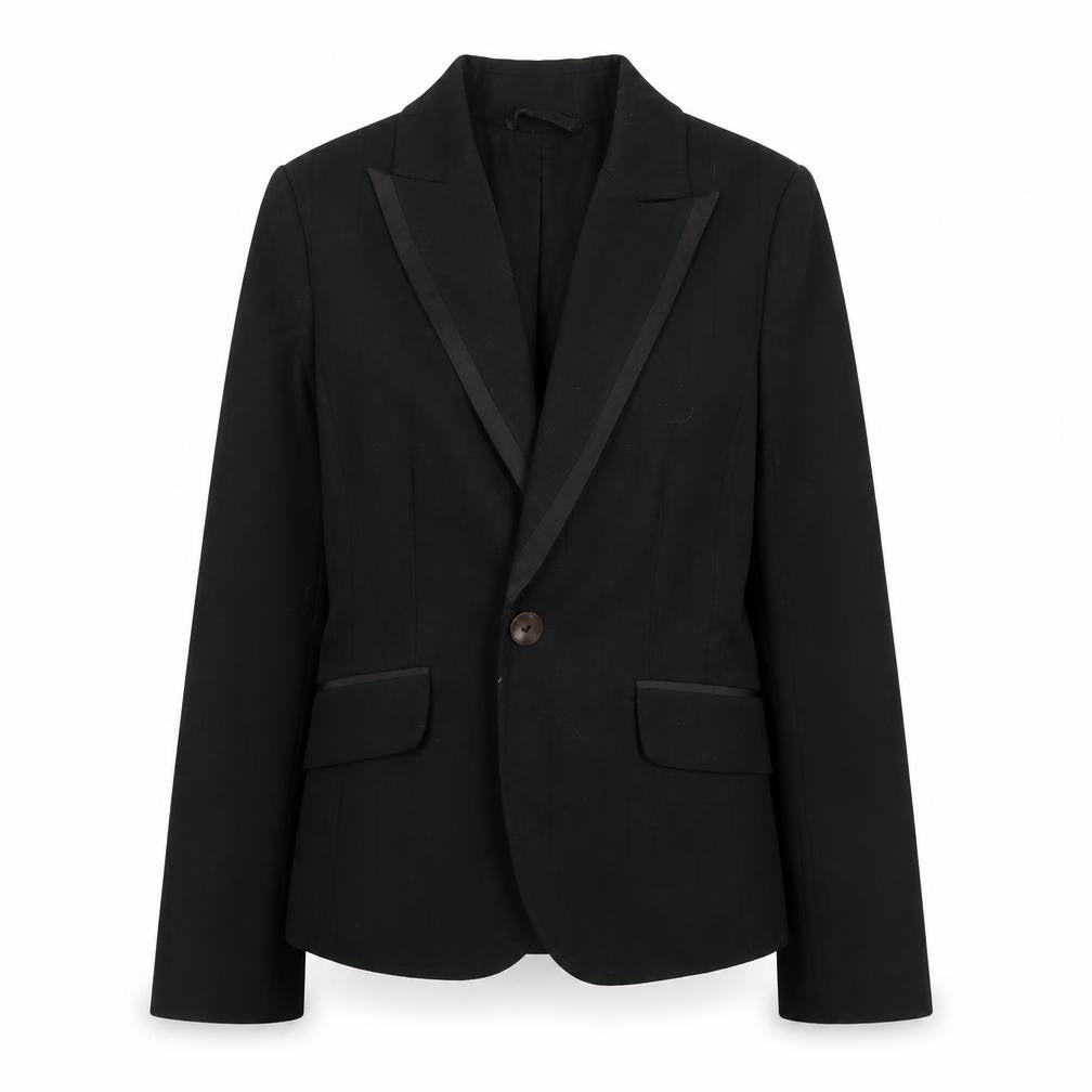 Front view of H&M women’s black jacket, size UK 10
