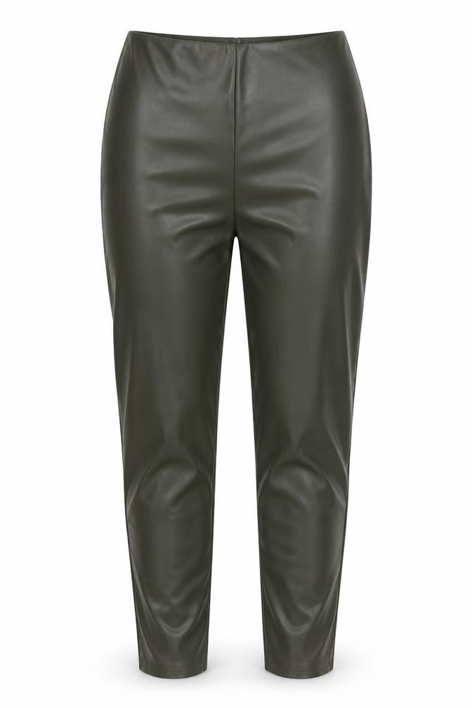Front view of PRETTYLITTLETHING women’s green trousers, size UK 12, 30-inch leg