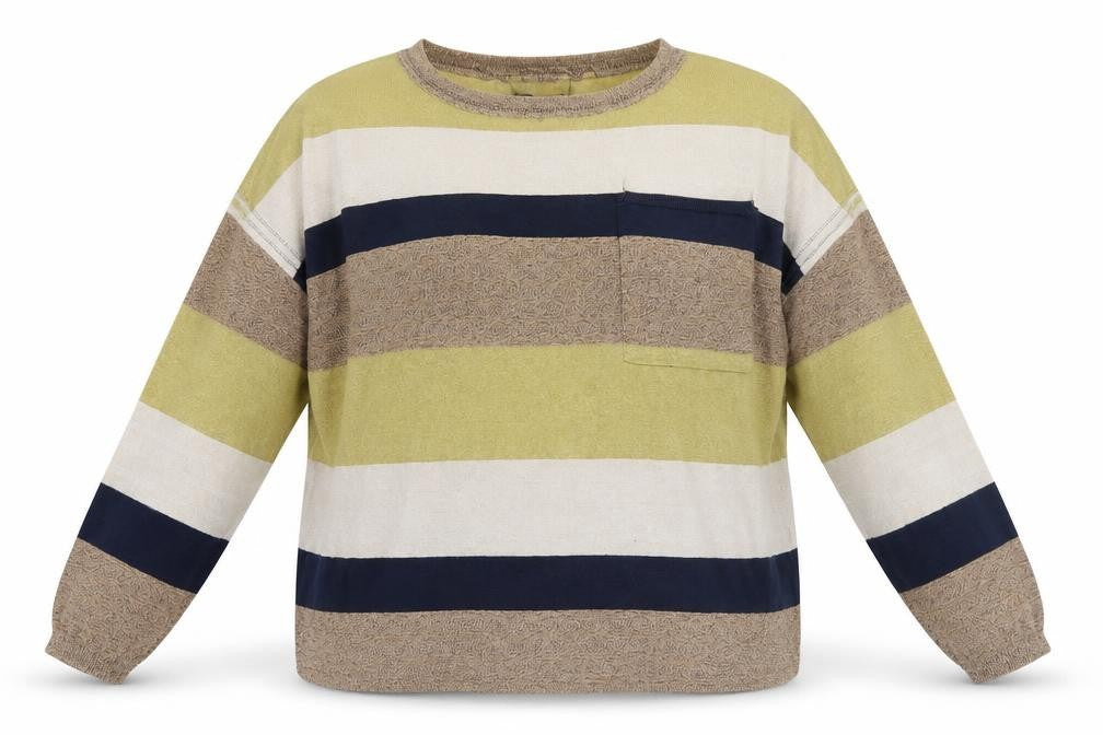 Front view of Next women’s brown striped jumper, size UK 16