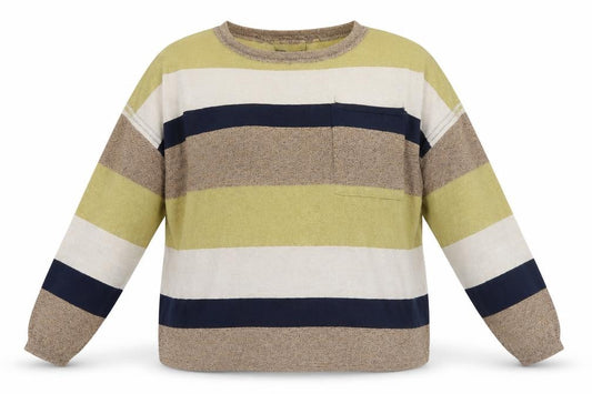 Front view of Next women’s brown striped jumper, size UK 16