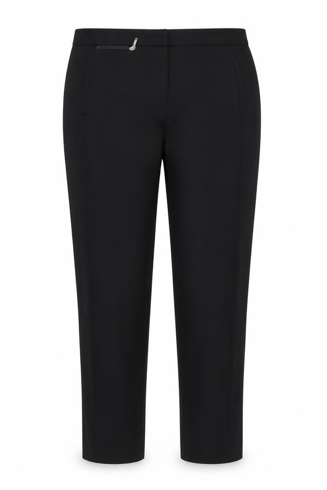 Front view of River Island women’s black trousers, size UK 12, 26-inch leg