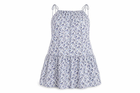 Front view of H&M women’s blue floral tank dress, size L