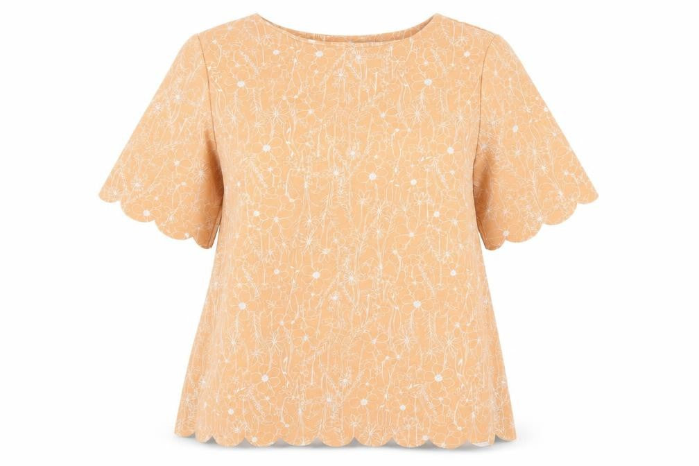 Front view of Next women’s orange floral basic t-shirt, size UK 12