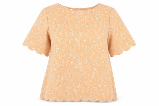 Front view of Next women’s orange floral basic t-shirt, size UK 12