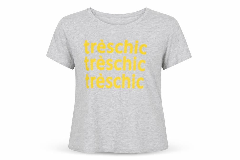 Front view of H&M women’s grey basic t-shirt, size S, - treschic
