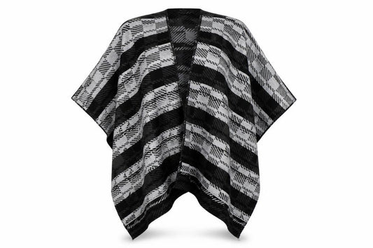 Front view of Preworn women’s grey check knit shawl/wrap - reversible