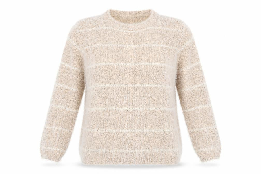 buisdaei Womens Beige Striped Knit Pullover Jumper Size XL