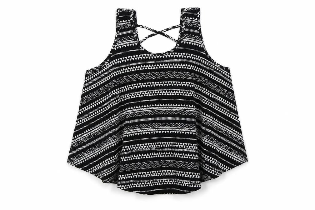 Front view of Young Dimension girls’ black geometric satin basic t-shirt, size 12-13, years