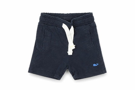Front view of Mothercare boys’ blue cropped trousers, size 3-6, months - shorts
