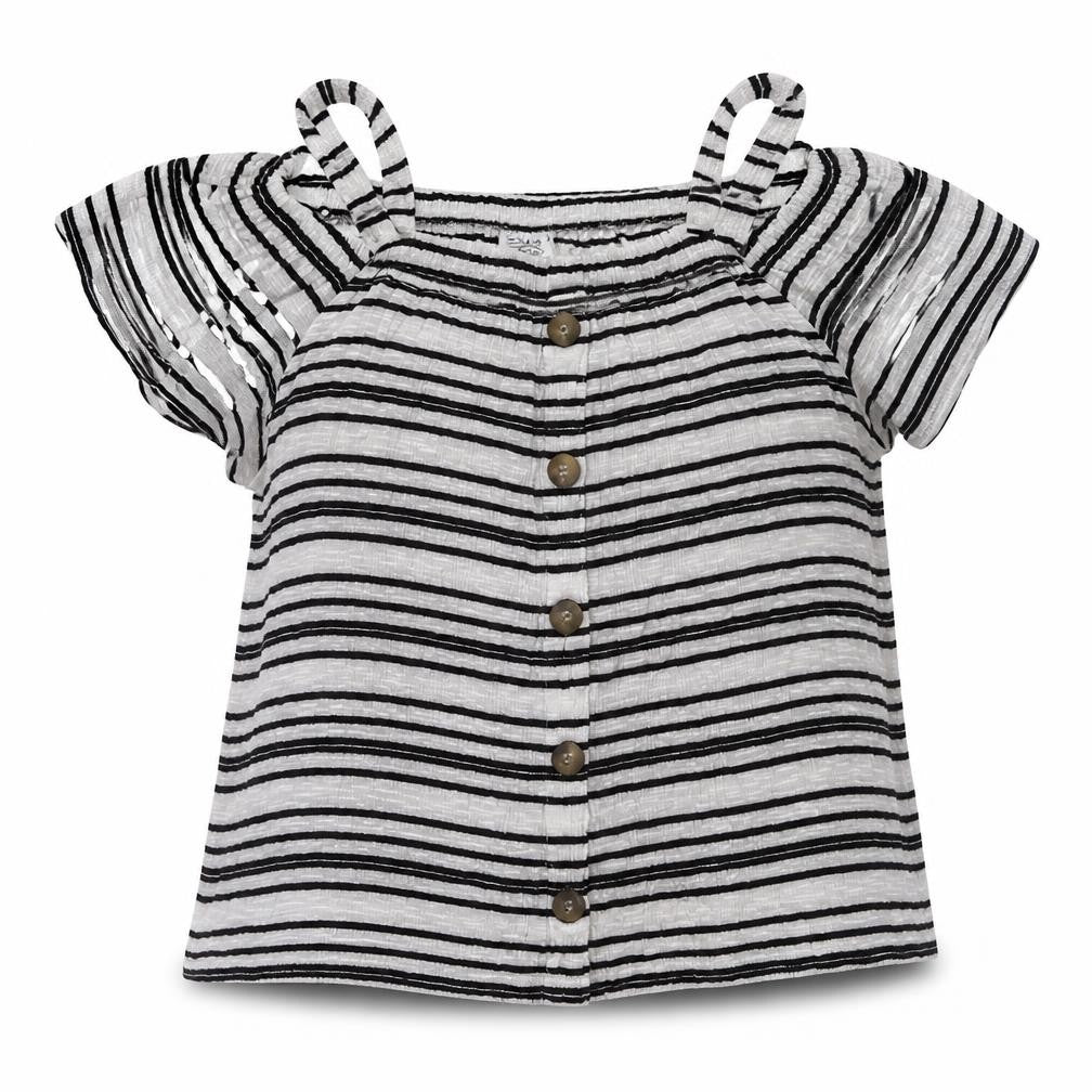F&F Girls Black Striped  Pullover T-Shirt Size 8-9 Years