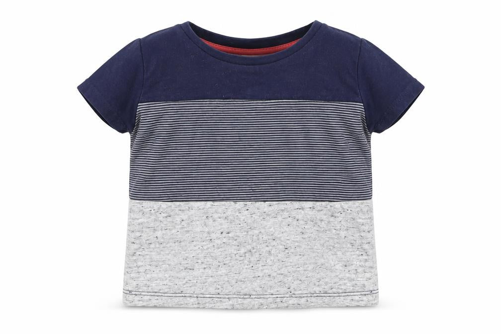 Front view of Primark Baby Blue Striped Jersey Basic T-Shirt, size 12-18, Months