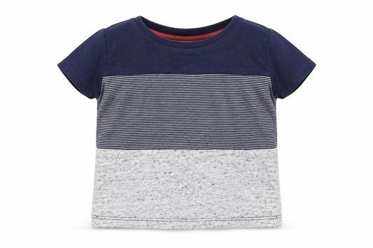 Front view of Primark Baby Blue Striped Jersey Basic T-Shirt, size 12-18, Months