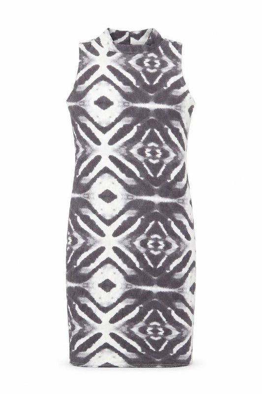 Front view of Republic women’s grey geometric jersey tank dress, size UK 10