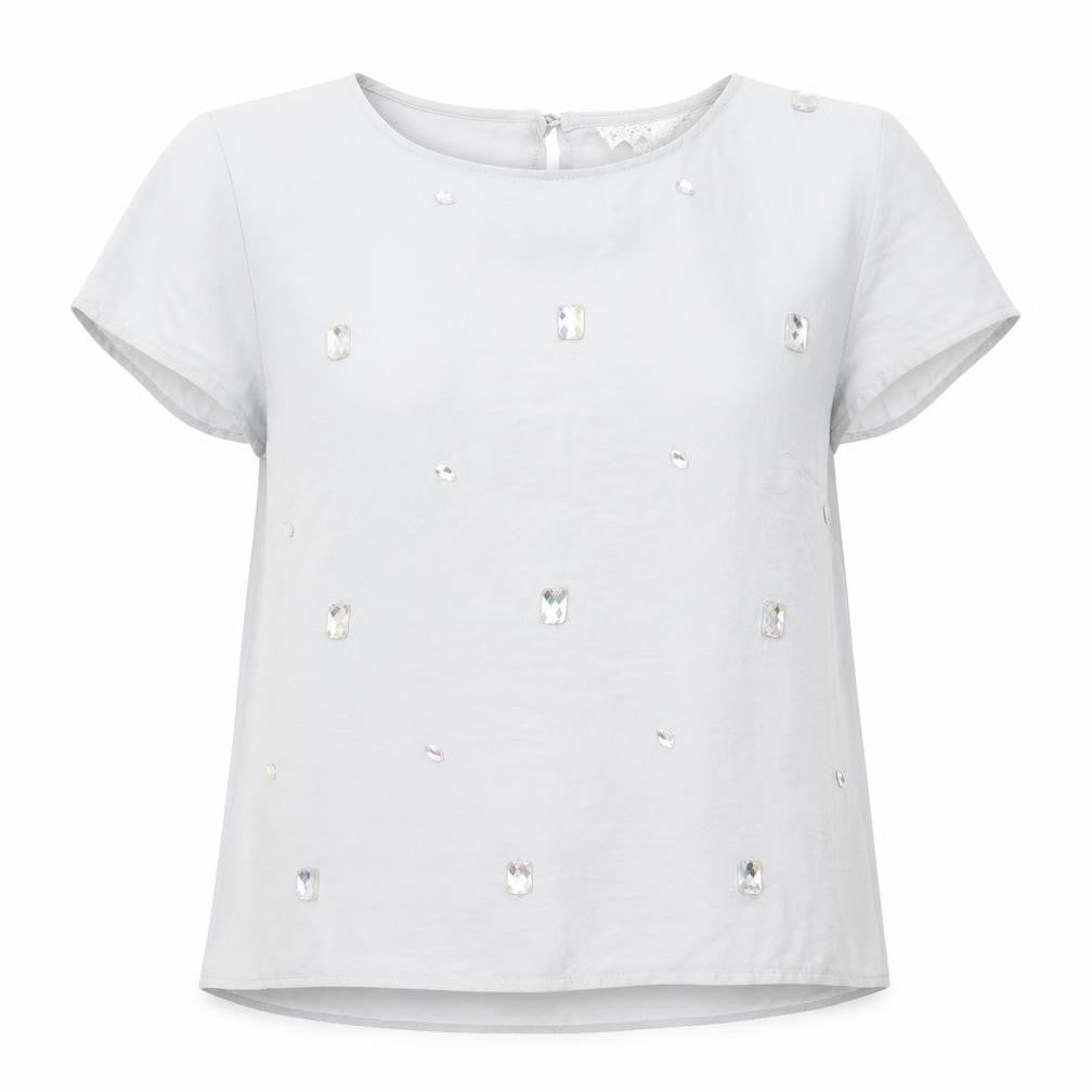 Front view of H&M women’s grey argyle/diamond basic blouse, size UK 10