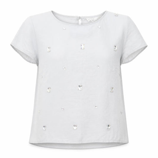 Front view of H&M women’s grey argyle/diamond basic blouse, size UK 10
