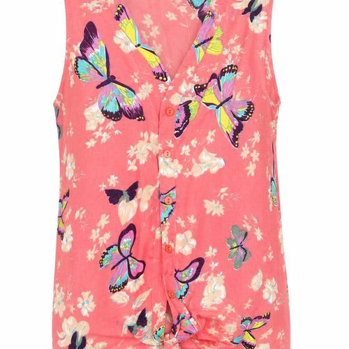 purple flame Womens Pink Floral  Basic Blouse Size S