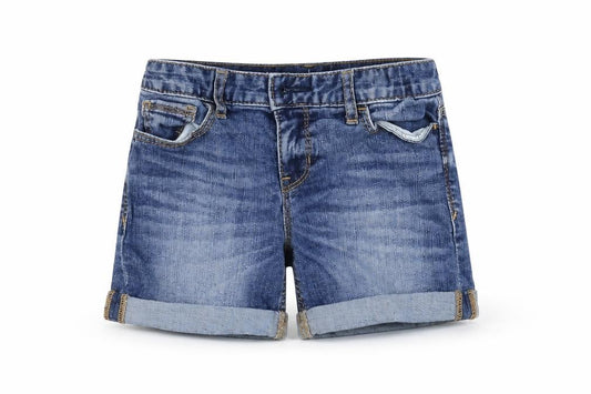 Front view of Gap boys’ blue sweat shorts, size S