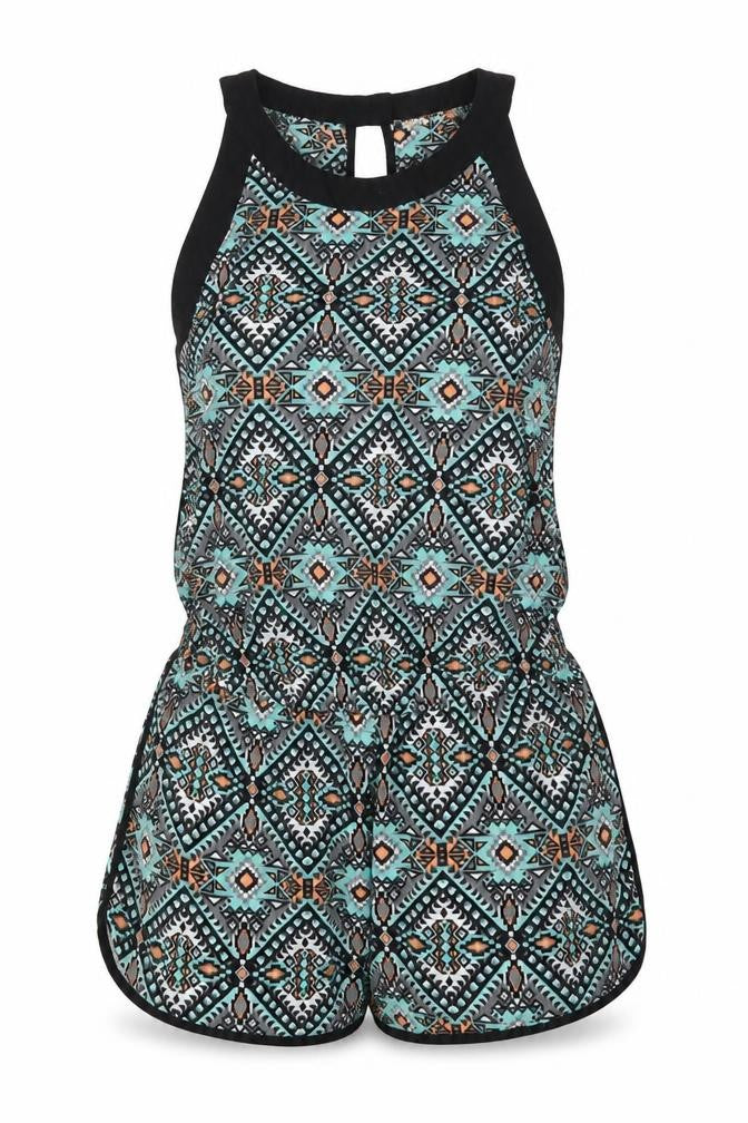Myse Womens Blue Geometric  Playsuit One-Piece Size L