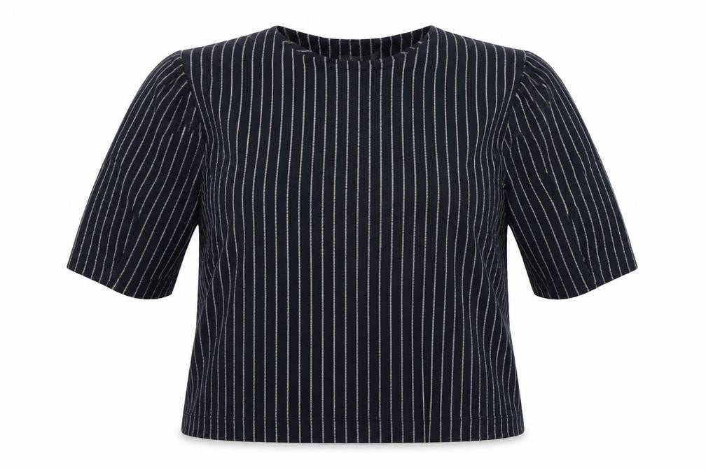 Front view of Next women’s blue striped pullover sweatshirt, size UK 18