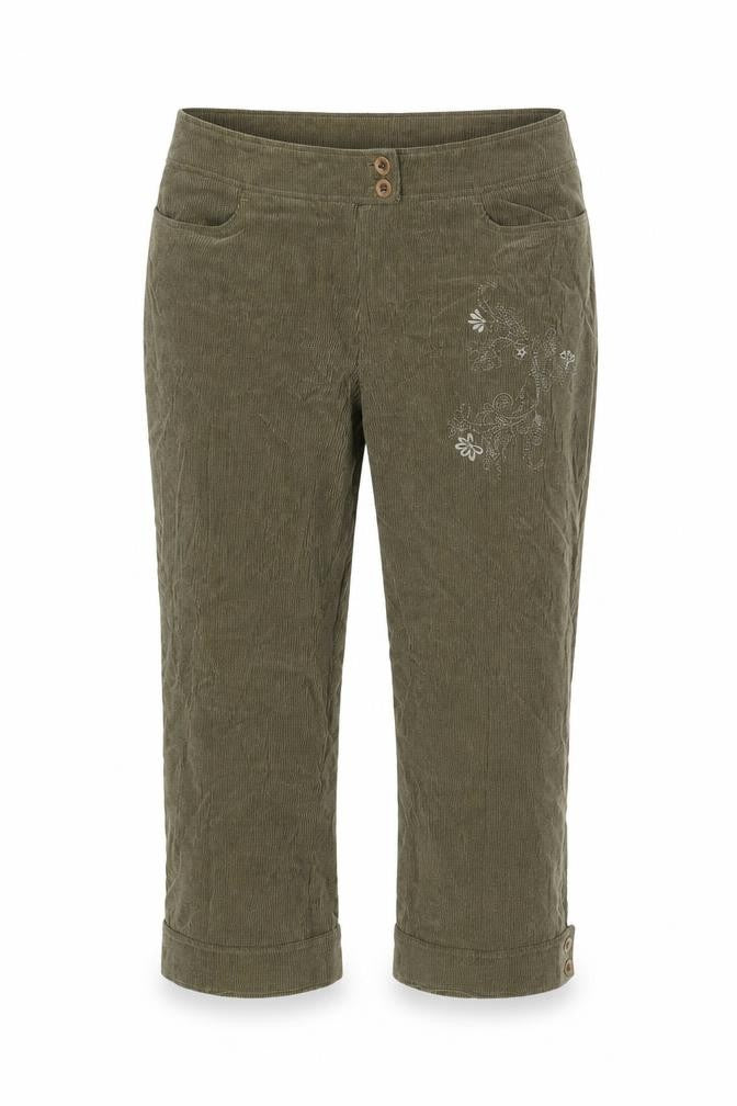 FSR Womens Green Floral Corduroy Cropped Trousers Size 34 in L23 in