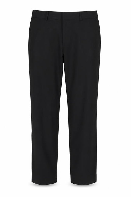 Front view of ASOS men’s black rayon dress pants trousers, 29-inch leg