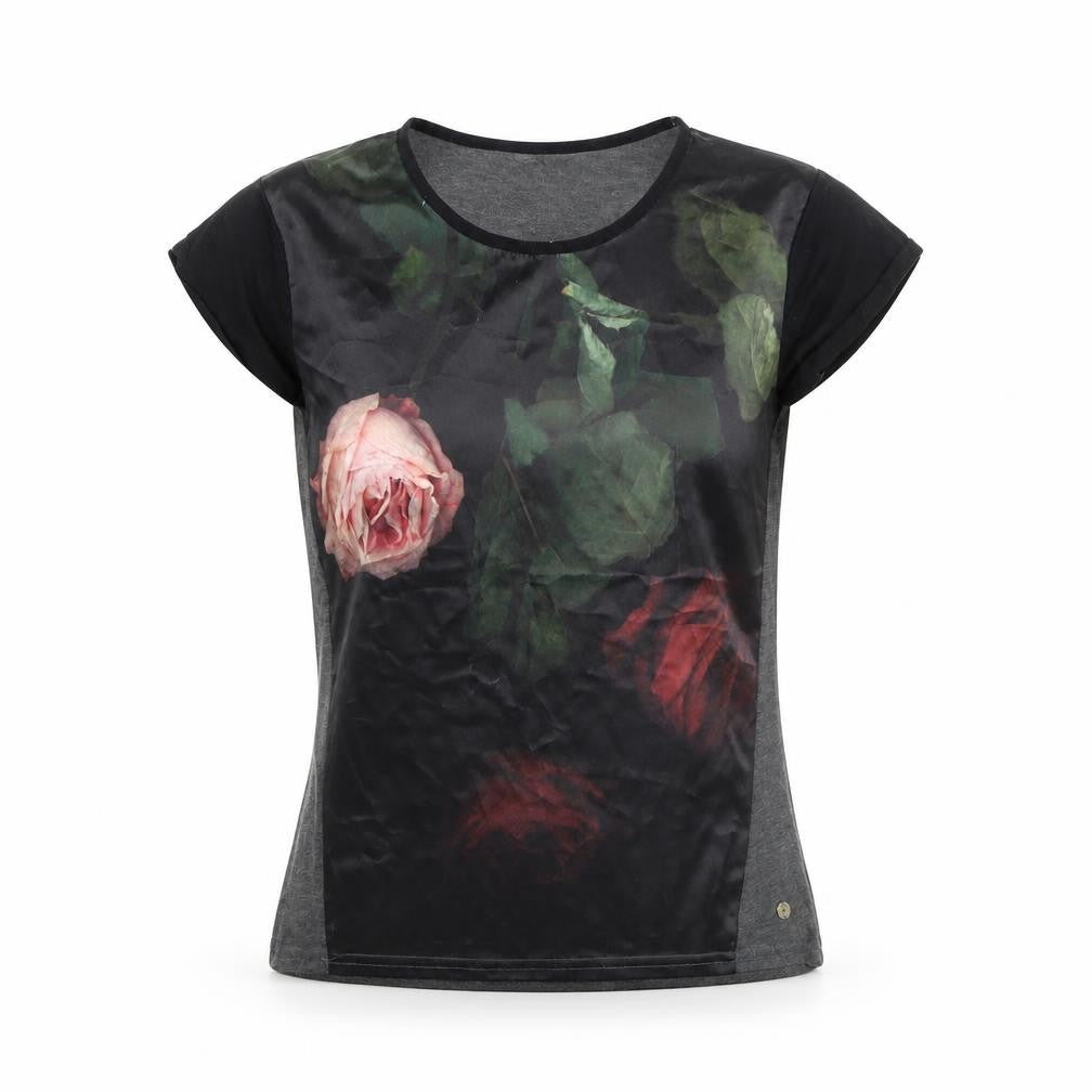 blackseal Womens Grey Floral  Basic T-Shirt Size XS