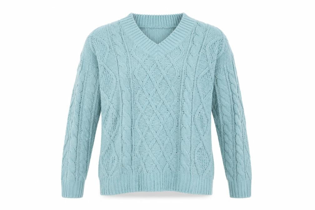 Front view of Primark women’s blue argyle/diamond jumper, size S