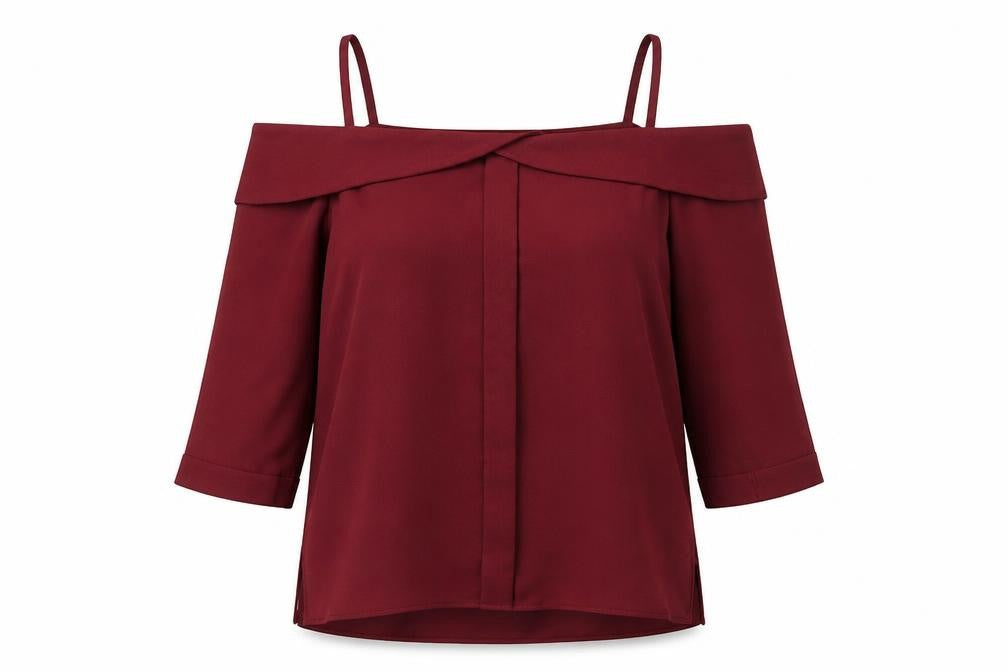 Front view of River Island women’s purple basic blouse, size UK 8