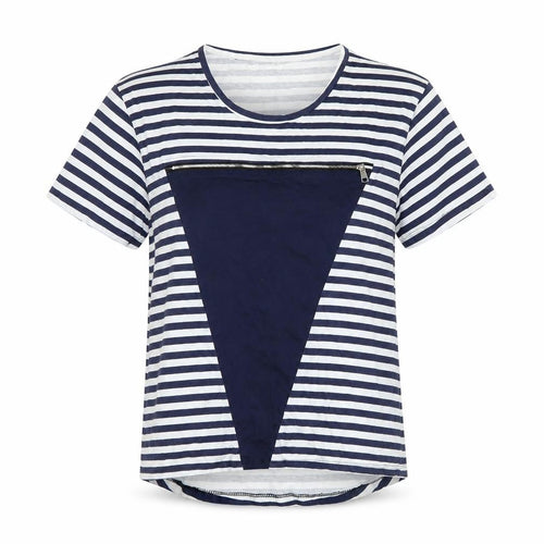 Preworn Womens Blue Striped  Basic T-Shirt Size XL