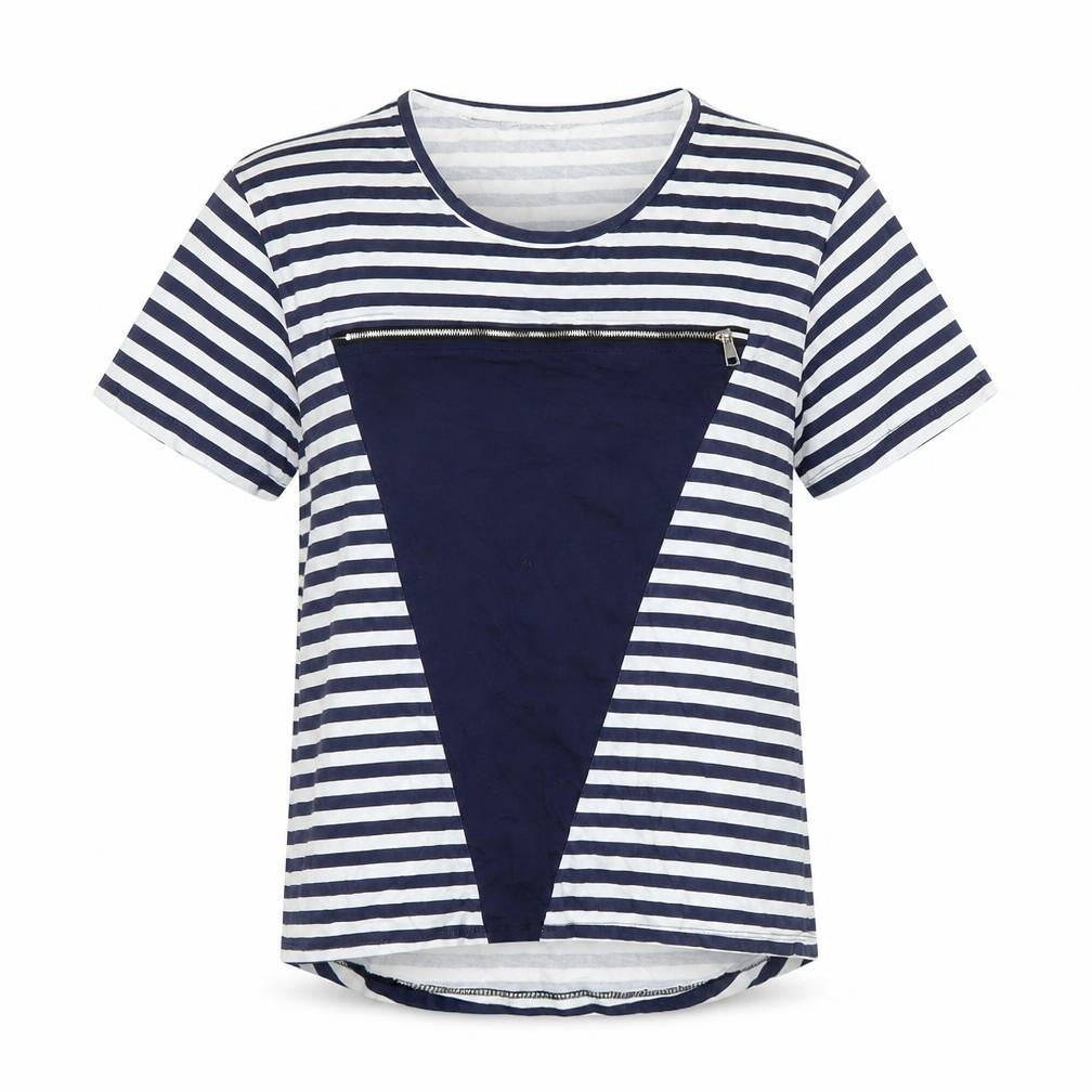 Preworn Womens Blue Striped  Basic T-Shirt Size XL