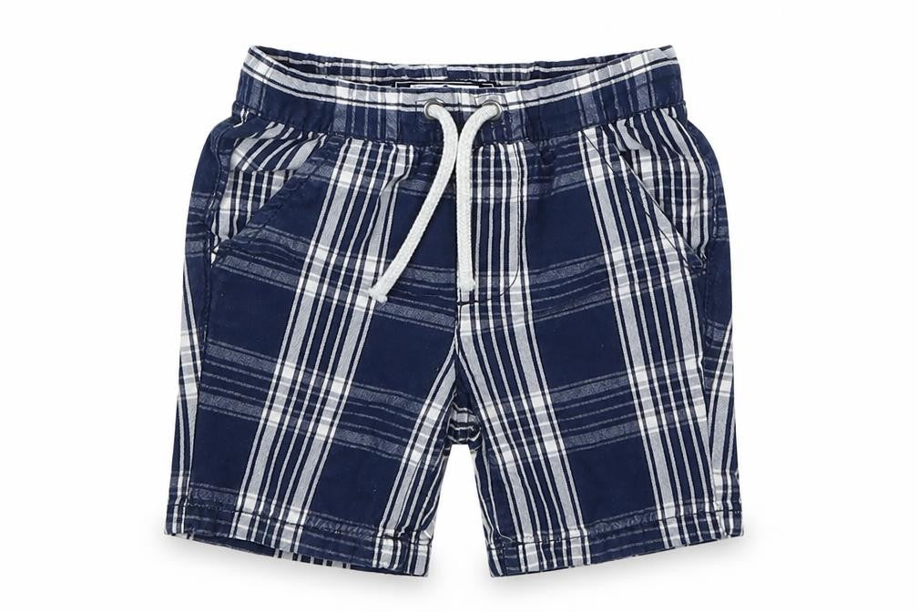 Front view of Next Baby Blue Plaid Cropped Trousers, size 9-12, Months