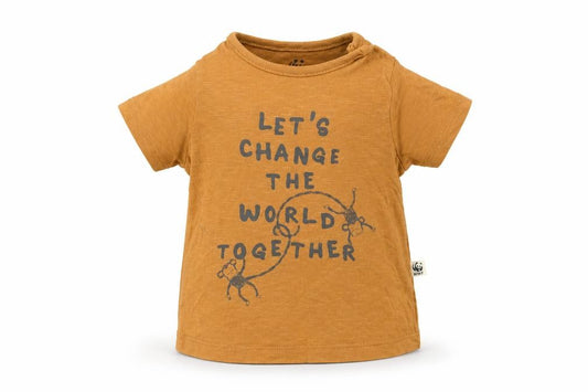Front view of F&F boys’ brown basic t-shirt, size 3-6, months - wwf
