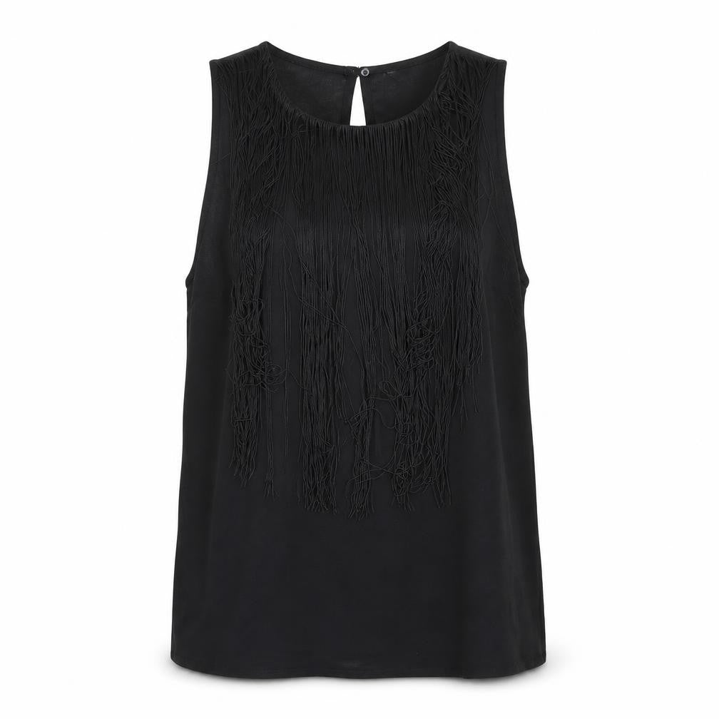 Front view of H&M women’s black basic blouse, size UK 6