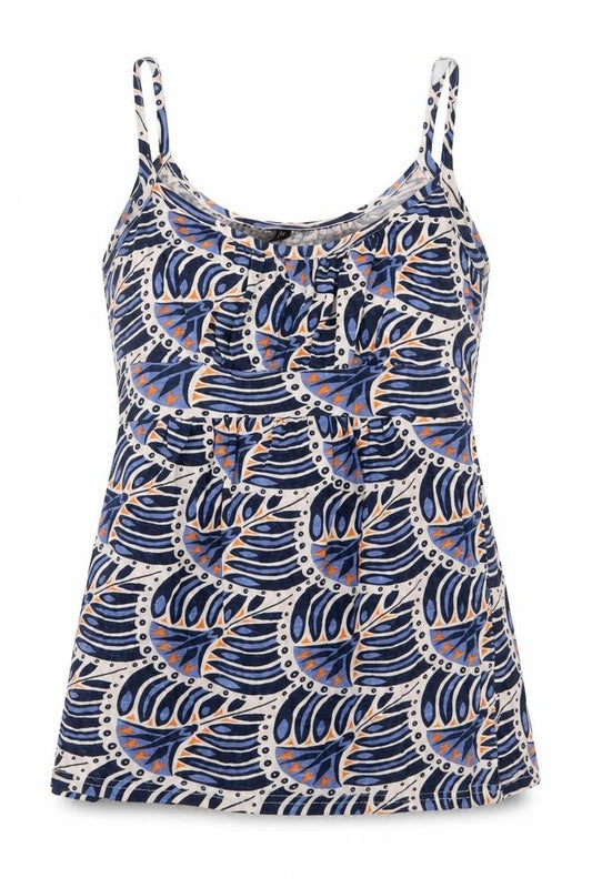 Front view of Topshop women’s blue floral camisole blouse, size UK 10