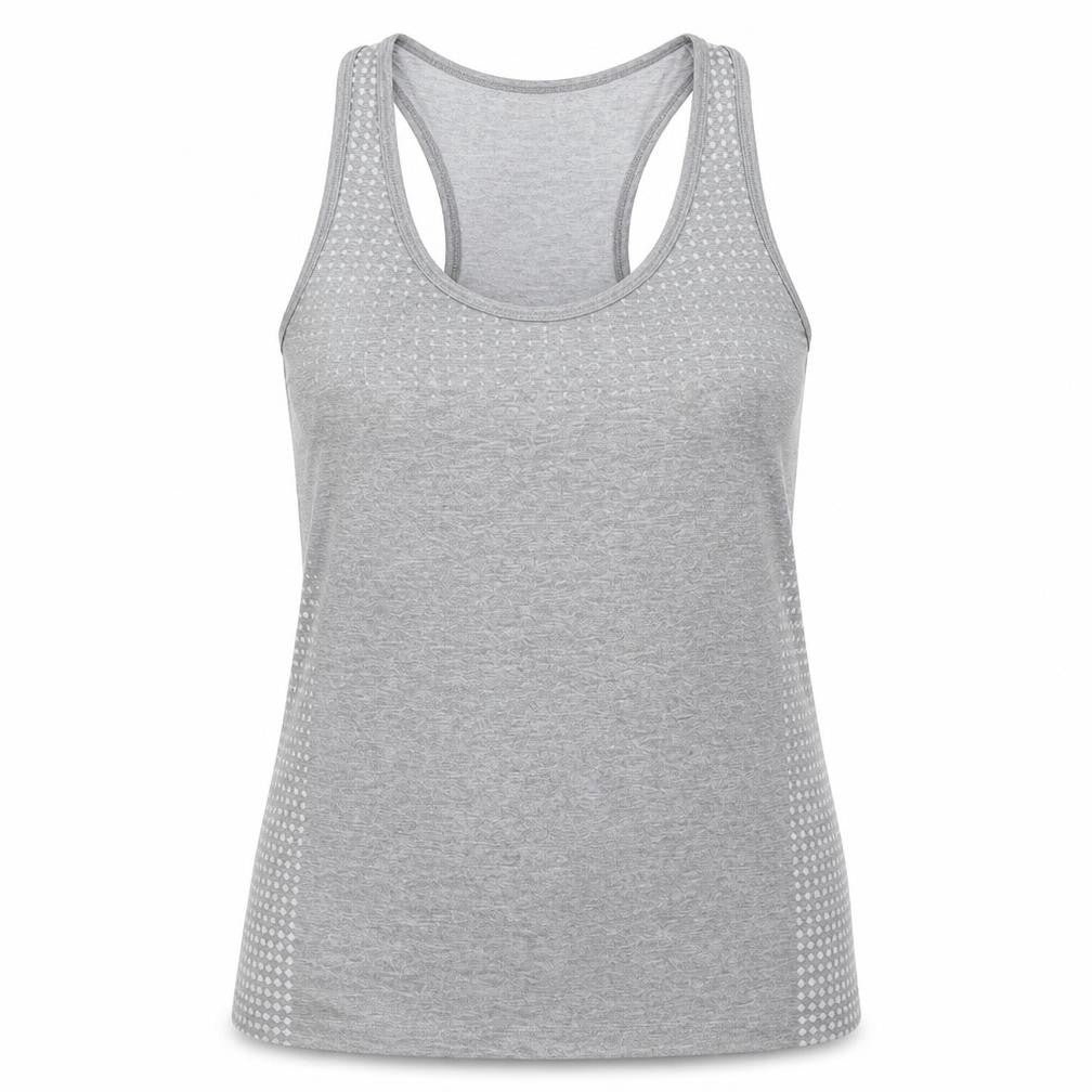 Front view of WorkOut women’s grey polka dot basic tank, size UK 14
