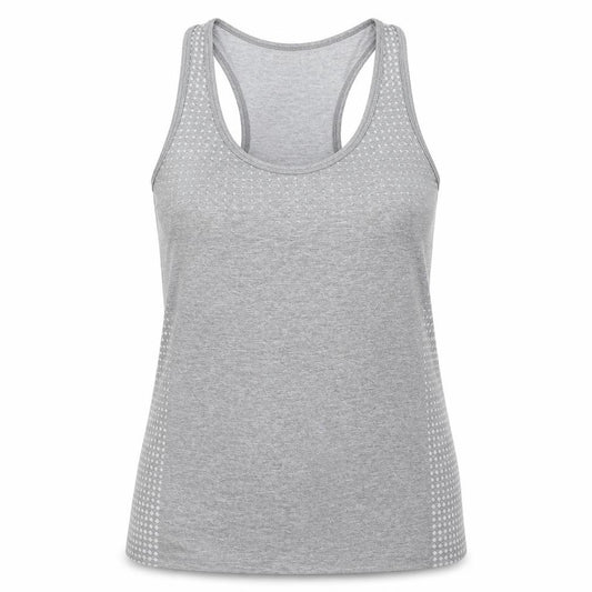 Front view of WorkOut women’s grey polka dot basic tank, size UK 14