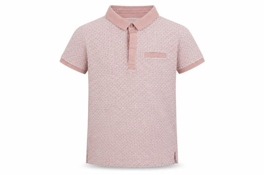 Front view of Undeniable Dudes boys’ pink geometric basic polo, size 11, years