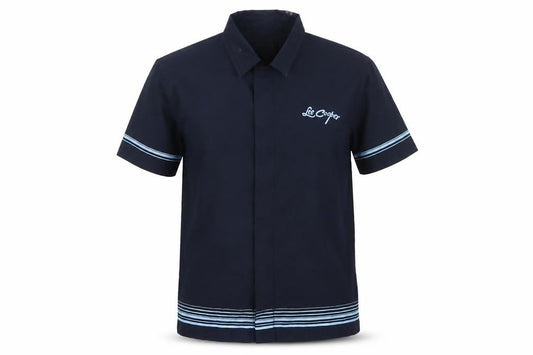 Front view of Lee Cooper boys’ blue striped basic button-up, size 4-5, years