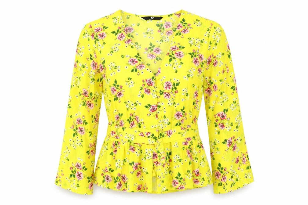 Very Womens Yellow Floral  Basic Blouse Size 12