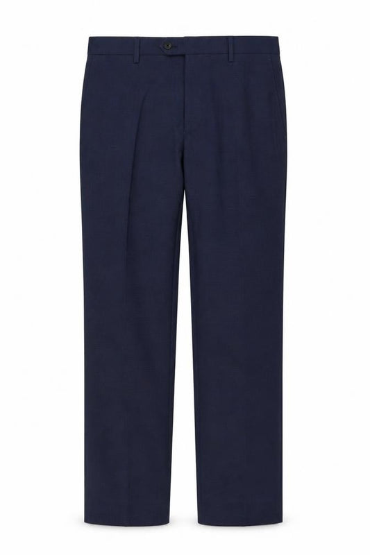 Front view of Preworn men’s blue trousers, size 30, in, 25-inch leg