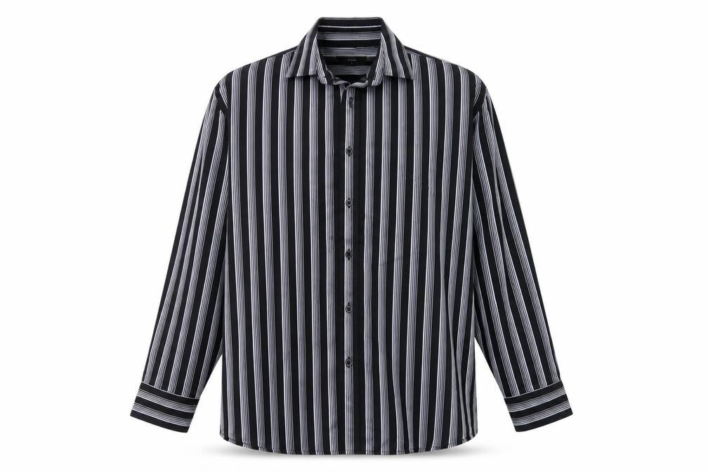 George Mens Black Striped   Button-Up Size L