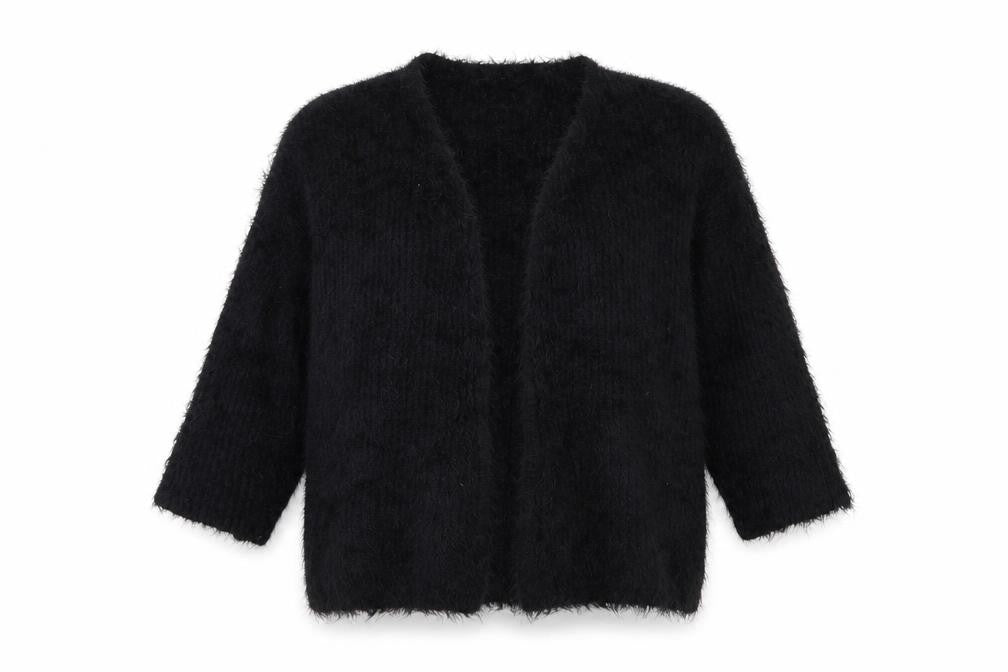 Front view of H&M women’s black knit cardigan jumper, size M