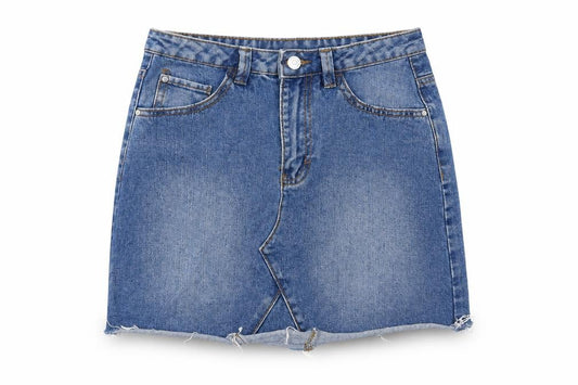 Front view of Denim & Co. women’s blue denim a-line skirt, size UK 6
